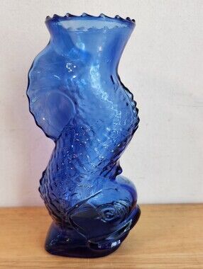 Blue Koi FISH Glass Vase Bottle Decor Nautical Art Glass Figure